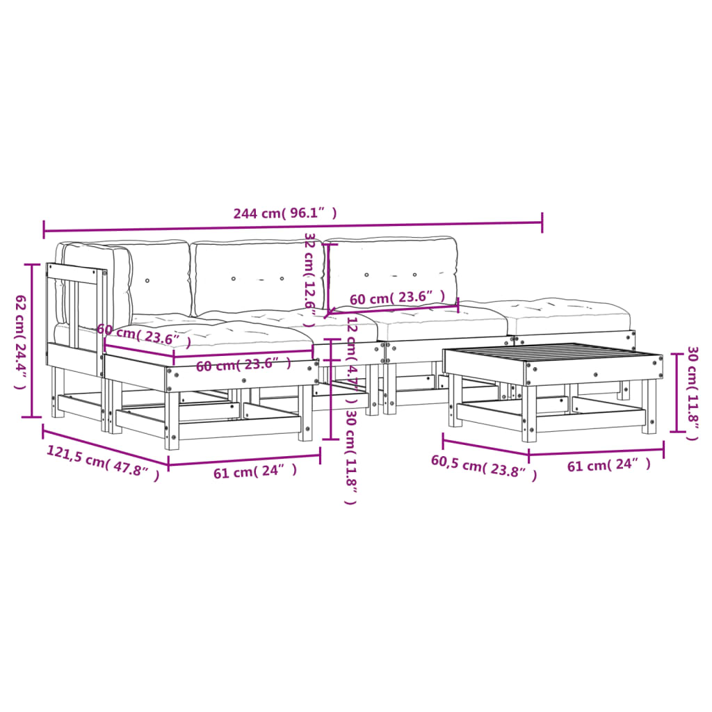6-Tlg. Garten-Lounge-Set Mit Kissen Massivholz
