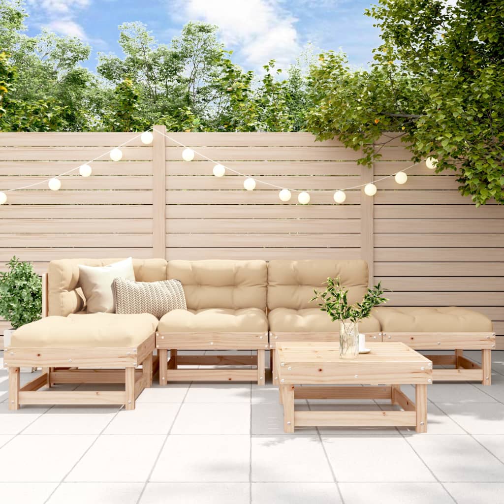 6-Tlg. Garten-Lounge-Set Mit Kissen Massivholz