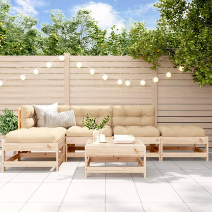 6-Tlg. Garten-Lounge-Set Mit Kissen Weiß Massivholz