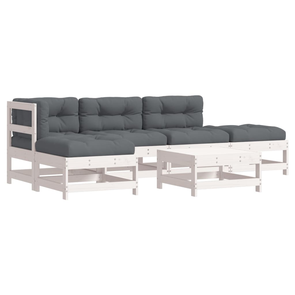 6-Tlg. Garten-Lounge-Set Mit Kissen Weiß Massivholz