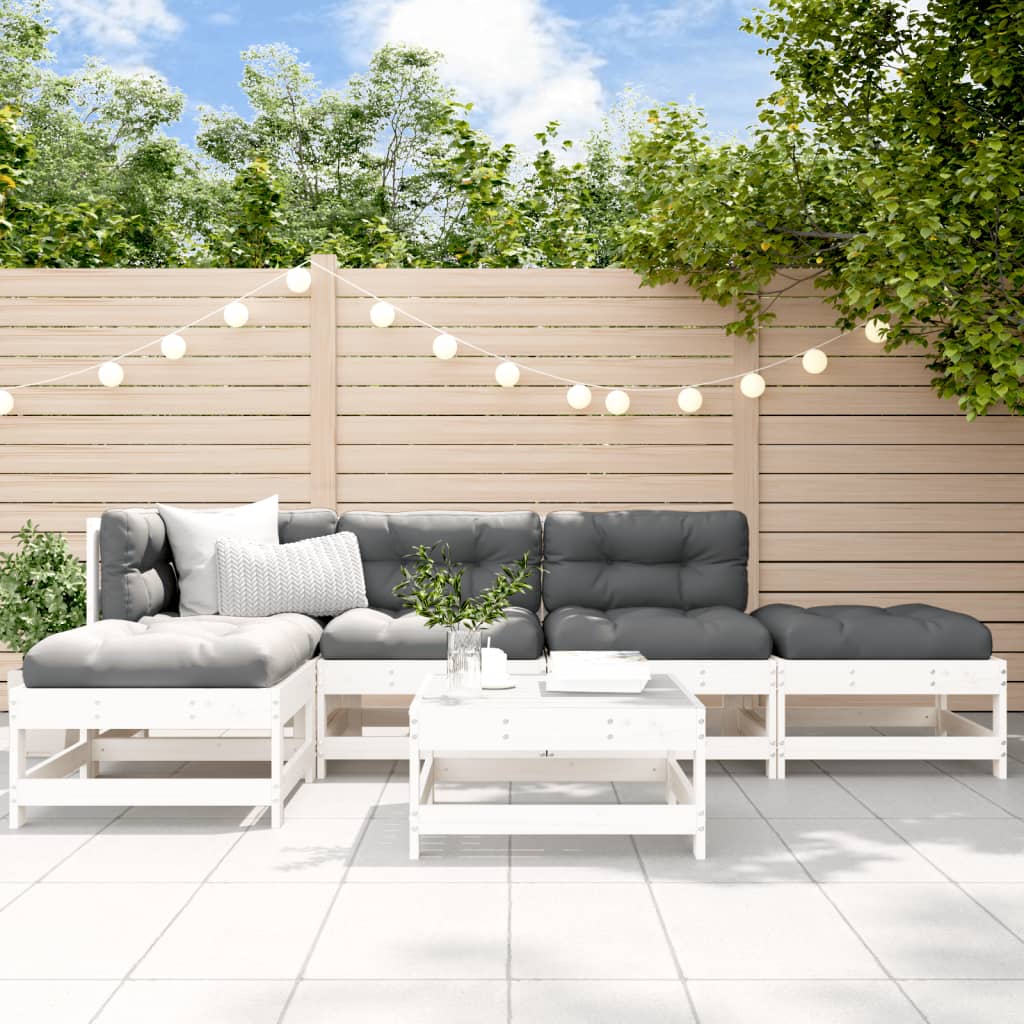 6-Tlg. Garten-Lounge-Set Mit Kissen Weiß Massivholz