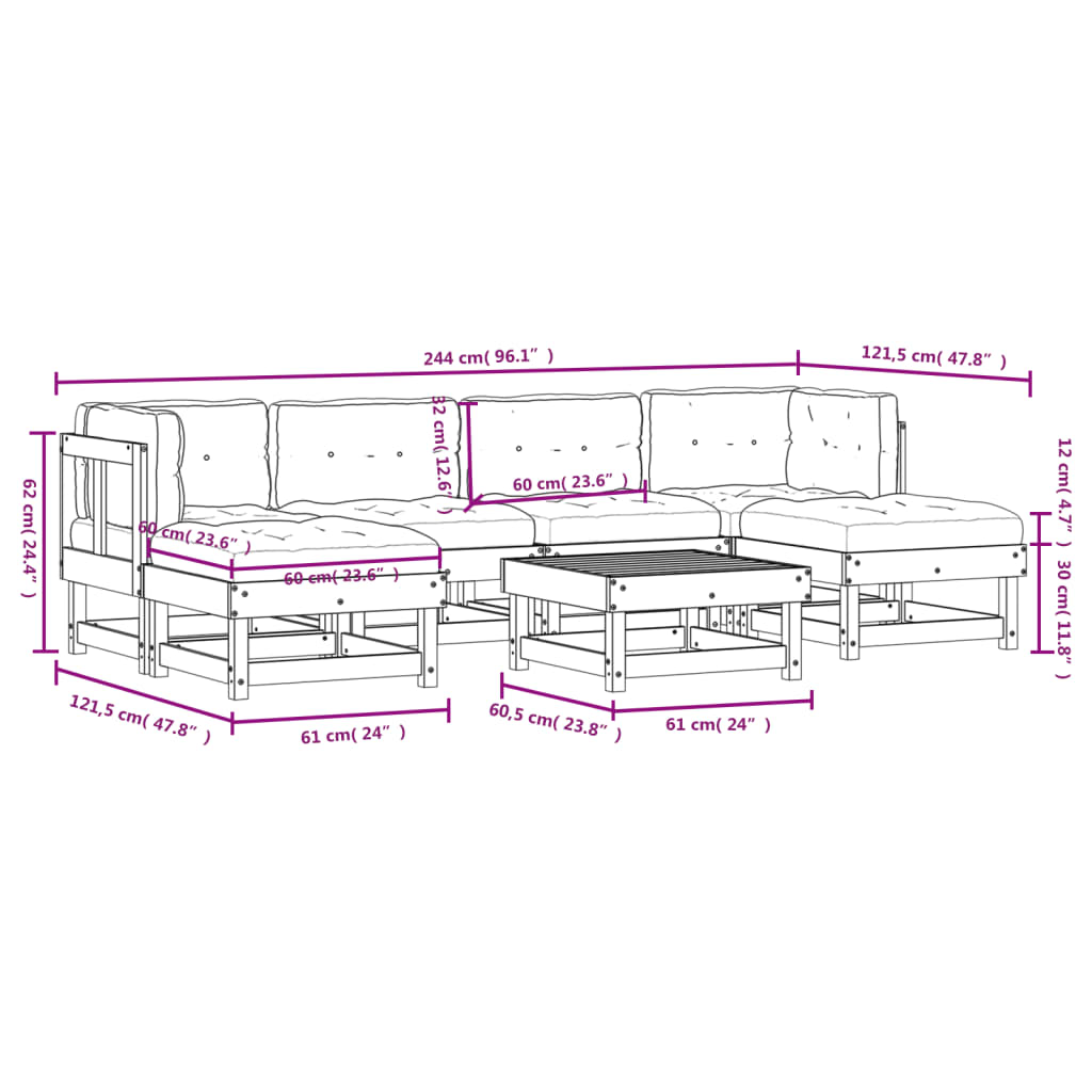 7-Tlg. Garten-Lounge-Set Mit Kissen Massivholz