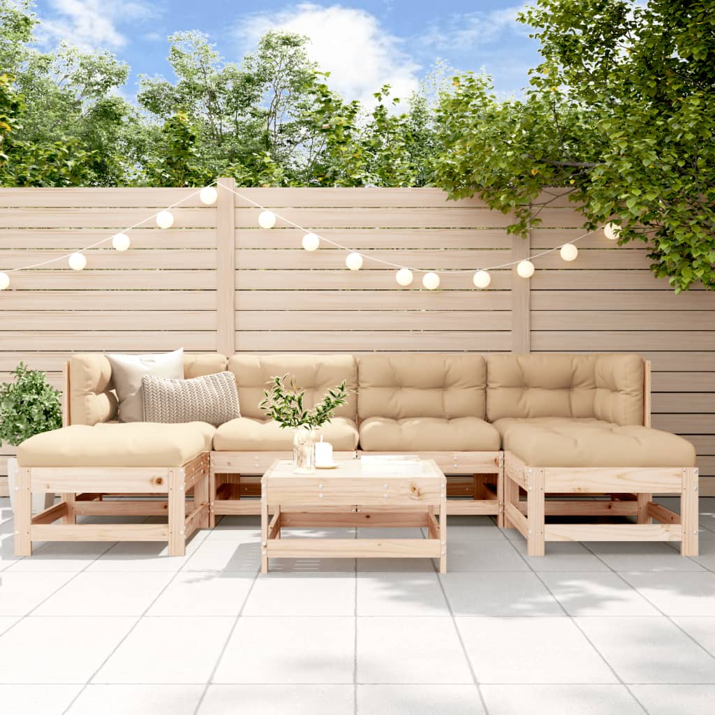 7-Tlg. Garten-Lounge-Set Mit Kissen Weiß Massivholz