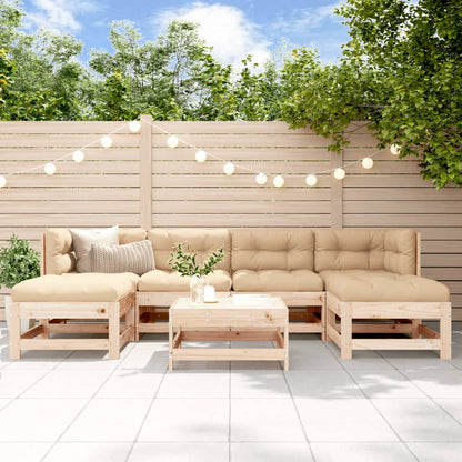 7-Tlg. Garten-Lounge-Set Mit Kissen Weiß Massivholz