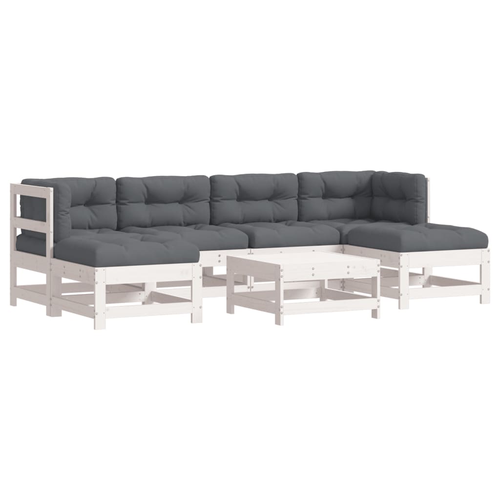7-Tlg. Garten-Lounge-Set Mit Kissen Weiß Massivholz