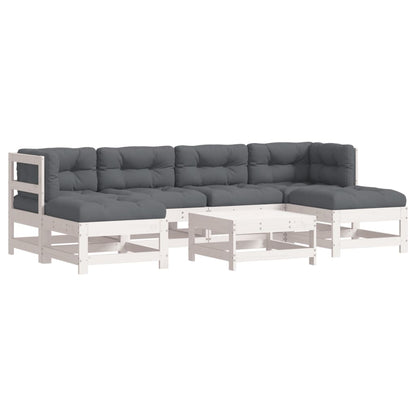 7-Tlg. Garten-Lounge-Set Mit Kissen Weiß Massivholz