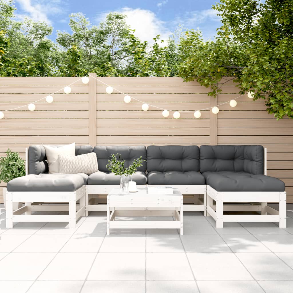 7-Tlg. Garten-Lounge-Set Mit Kissen Weiß Massivholz