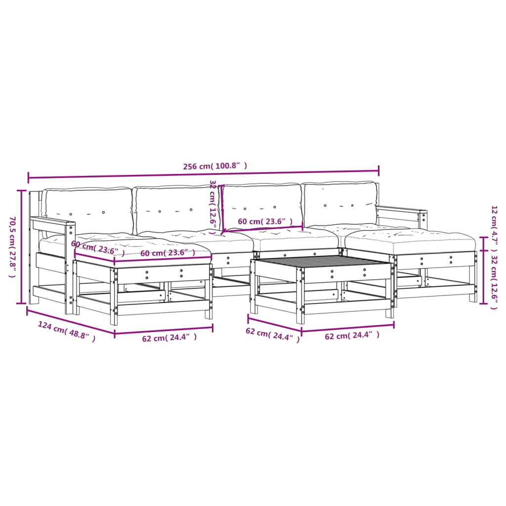 7-Tlg. Garten-Lounge-Set Mit Kissen Massivholz