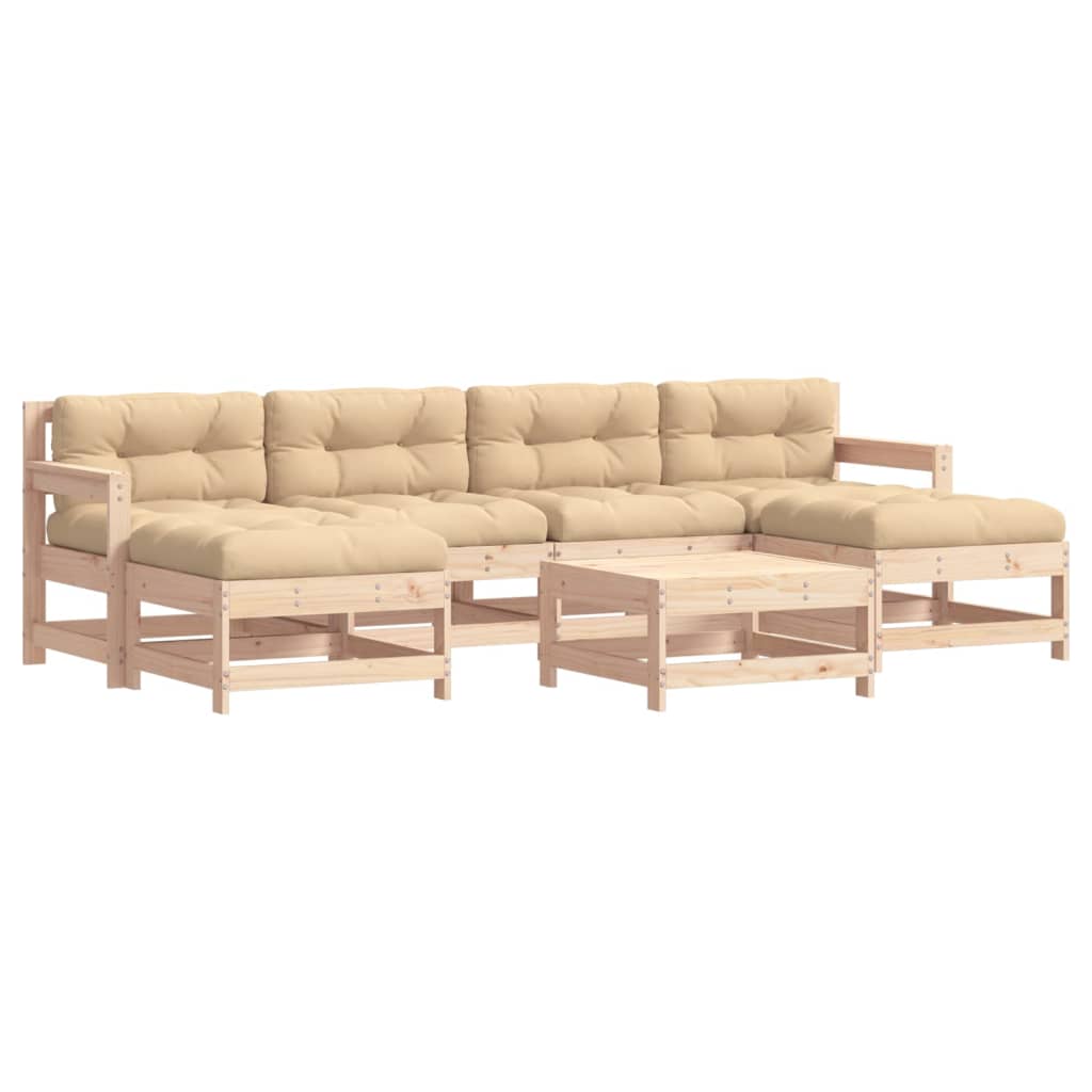 7-Tlg. Garten-Lounge-Set Mit Kissen Massivholz