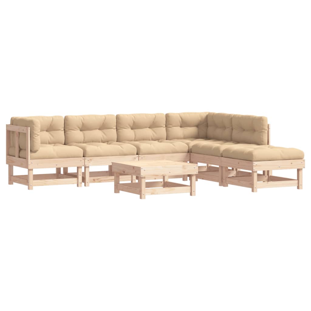 7-Tlg. Garten-Lounge-Set Mit Kissen Massivholz