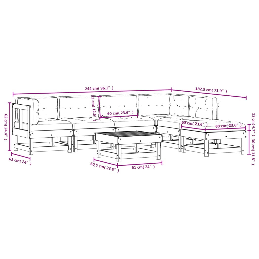 7-Tlg. Garten-Lounge-Set Mit Kissen Massivholz
