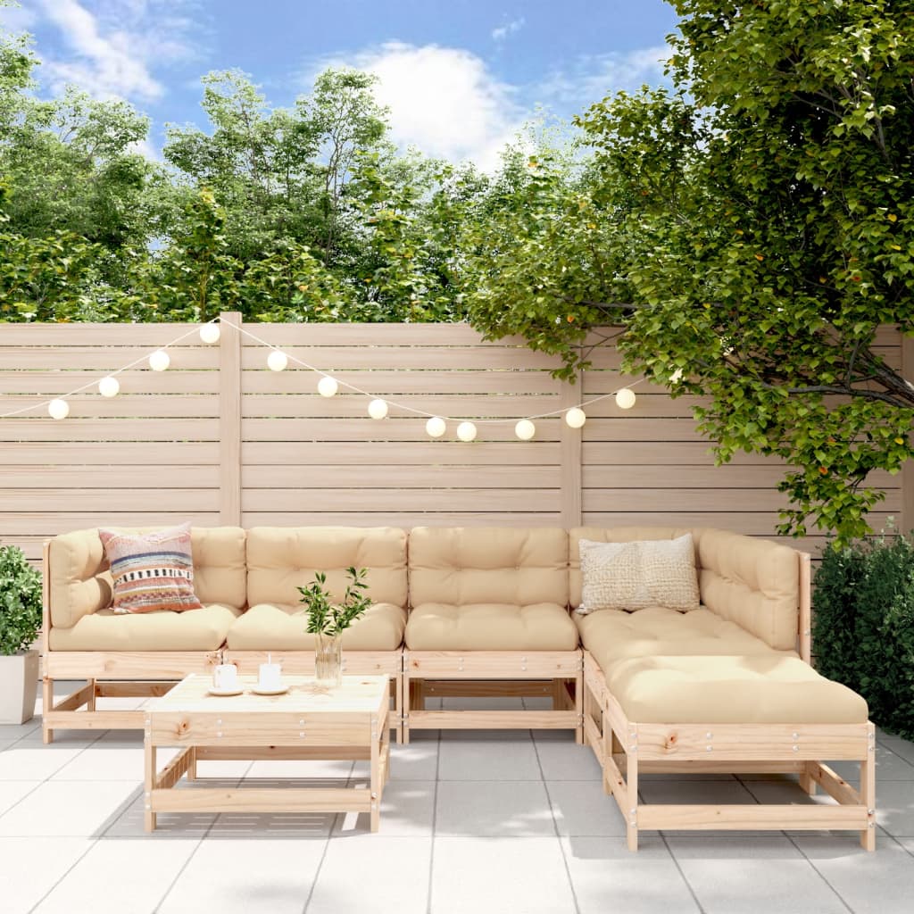 7-Tlg. Garten-Lounge-Set Mit Kissen Massivholz
