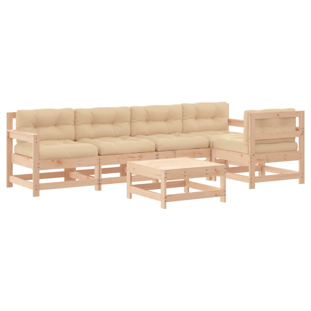 6-Tlg. Garten-Lounge-Set Mit Kissen Massivholz