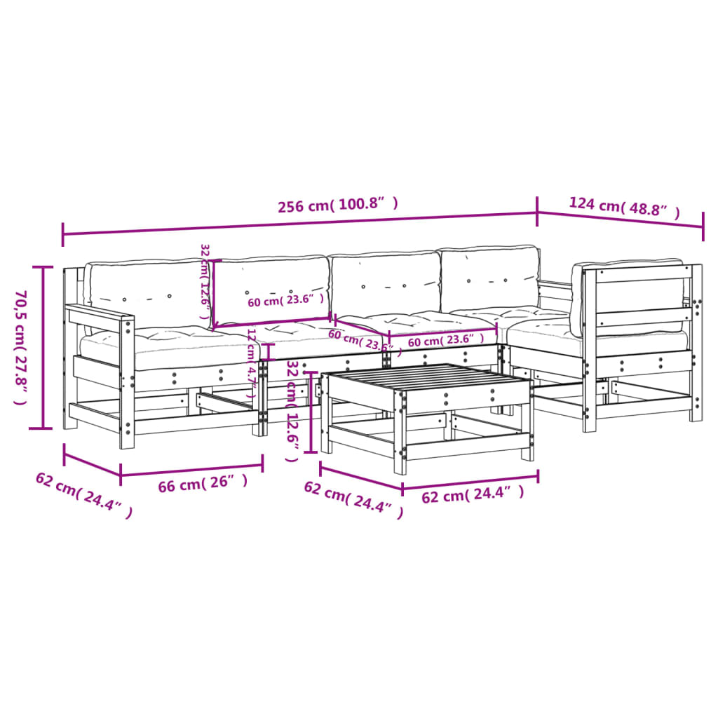 6-Tlg. Garten-Lounge-Set Mit Kissen Imprägniertes Kiefernholz