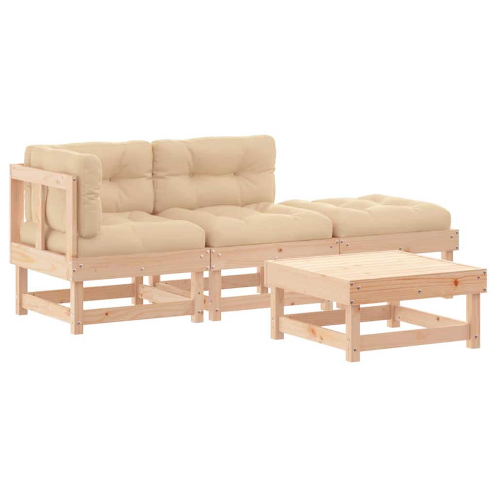 4-Tlg. Garten-Lounge-Set Mit Kissen Massivholz