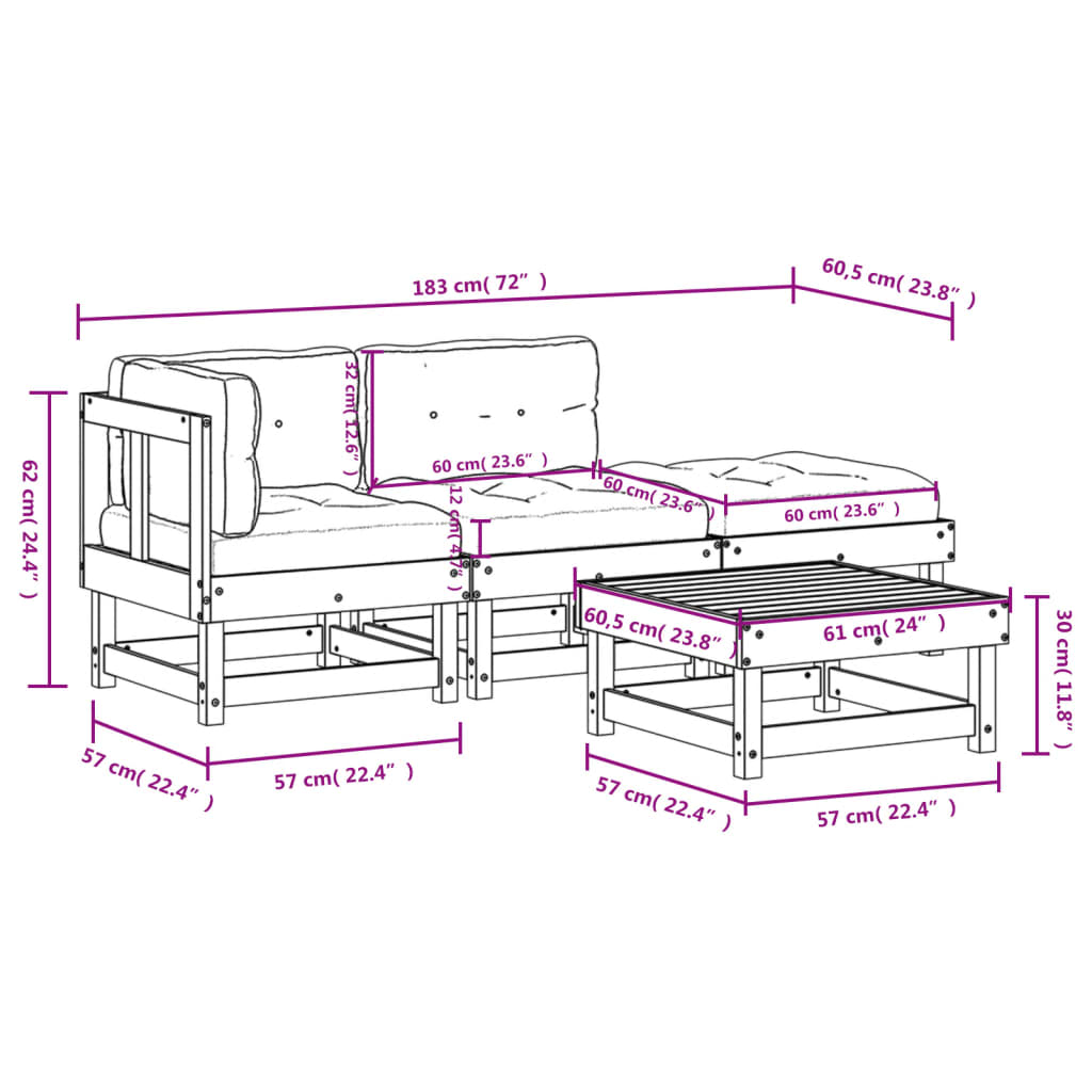 4-Tlg. Garten-Lounge-Set Mit Kissen Massivholz