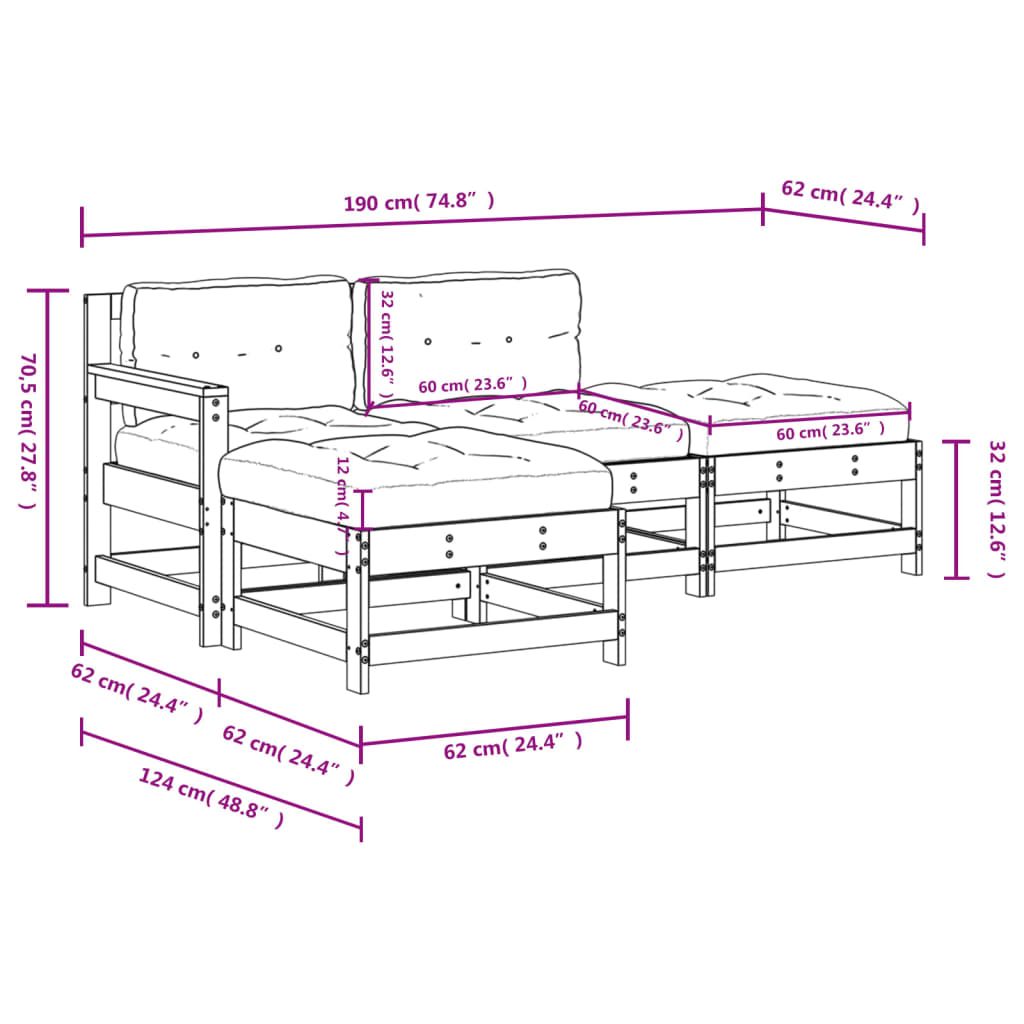 4-Tlg. Garten-Lounge-Set Mit Kissen Kiefernholz Imprägniert
