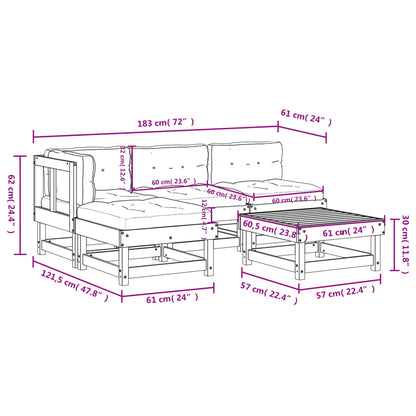 5-Tlg. Garten-Lounge-Set Mit Kissen Massivholz