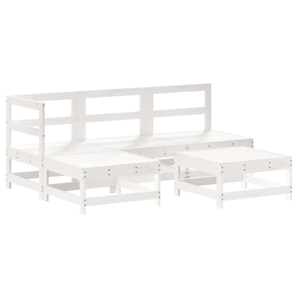 5-Tlg. Garten-Lounge-Set Mit Kissen Weiß Massivholz