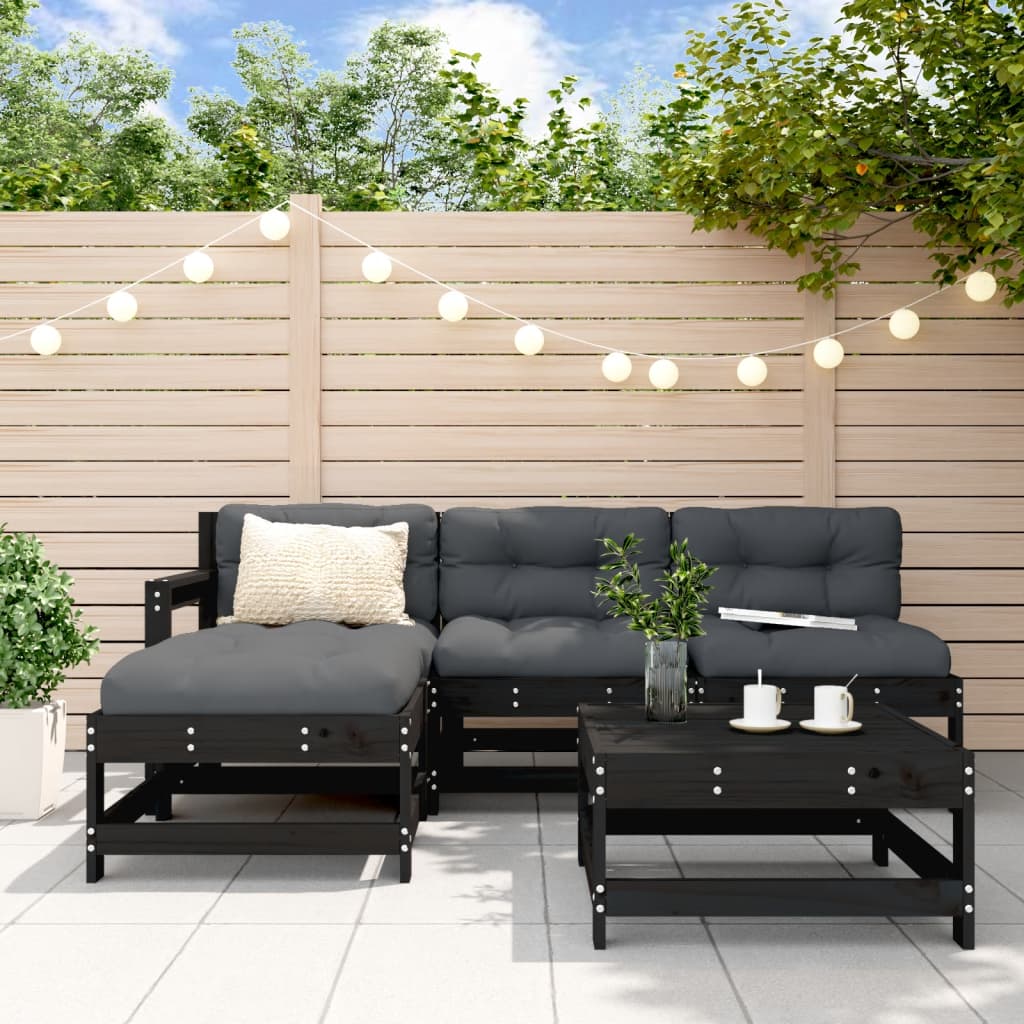 5-Tlg. Garten-Lounge-Set Mit Kissen Massivholz