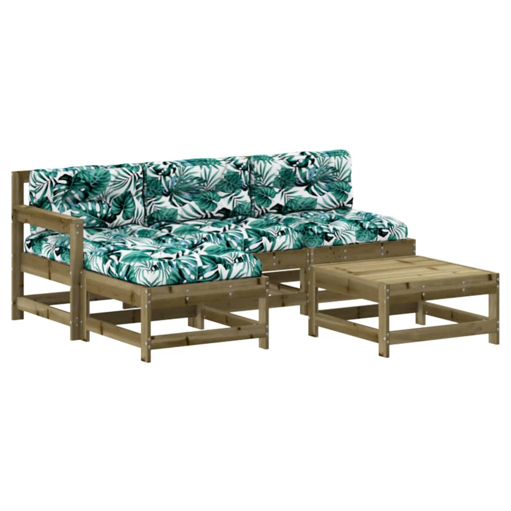 5-Tlg. Garten-Lounge-Set Mit Kissen Imprägniertes Kiefernholz