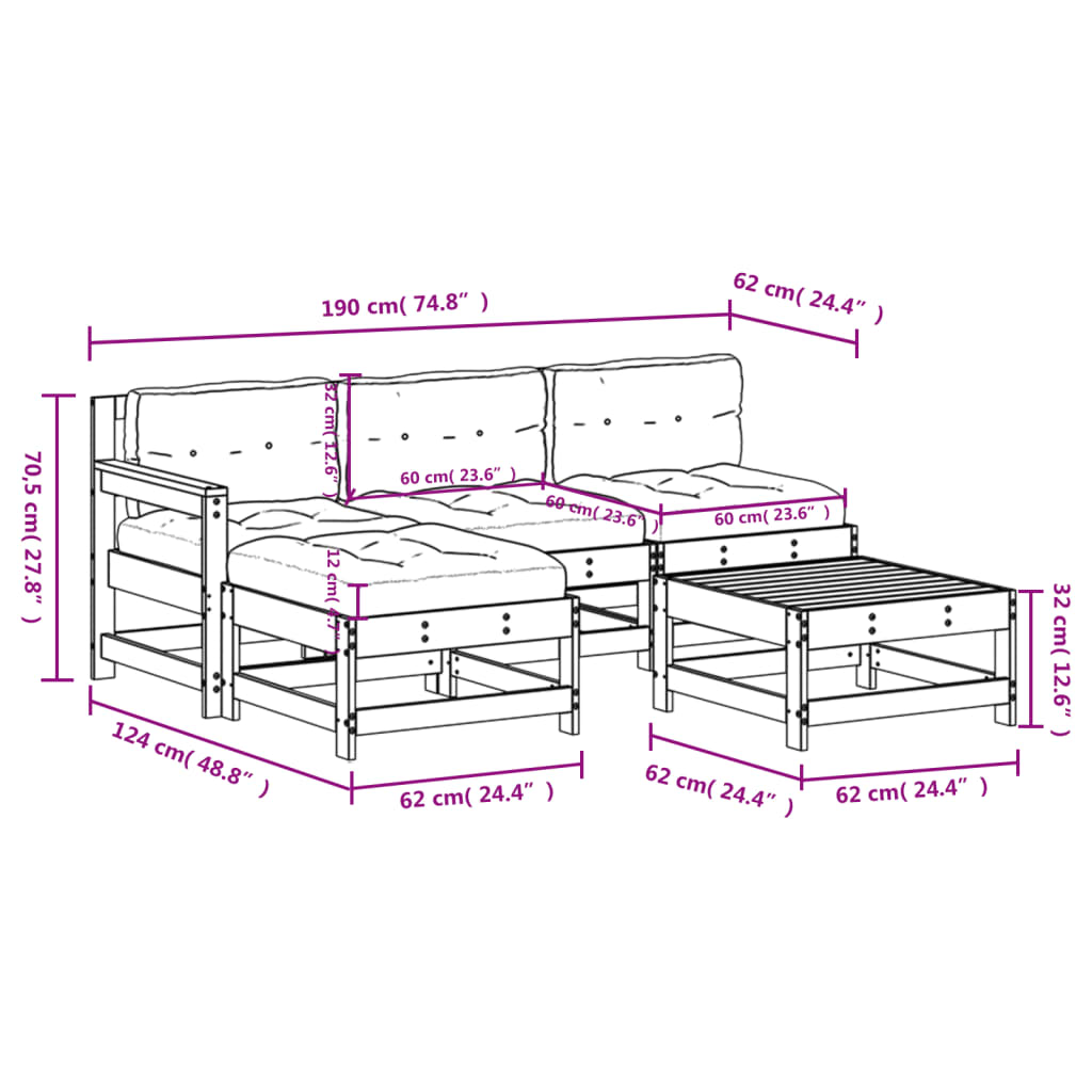 5-Tlg. Garten-Lounge-Set Mit Kissen Imprägniertes Kiefernholz