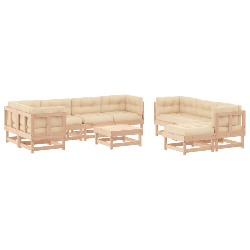 10-Tlg. Garten-Lounge-Set Mit Kissen Massivholz
