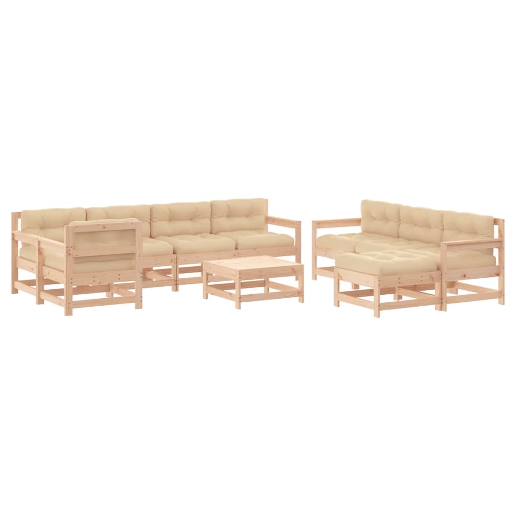10-Tlg. Garten-Lounge-Set Mit Kissen Massivholz