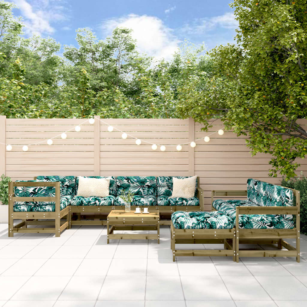 10-Tlg. Garten-Lounge-Set Mit Kissen Massivholz