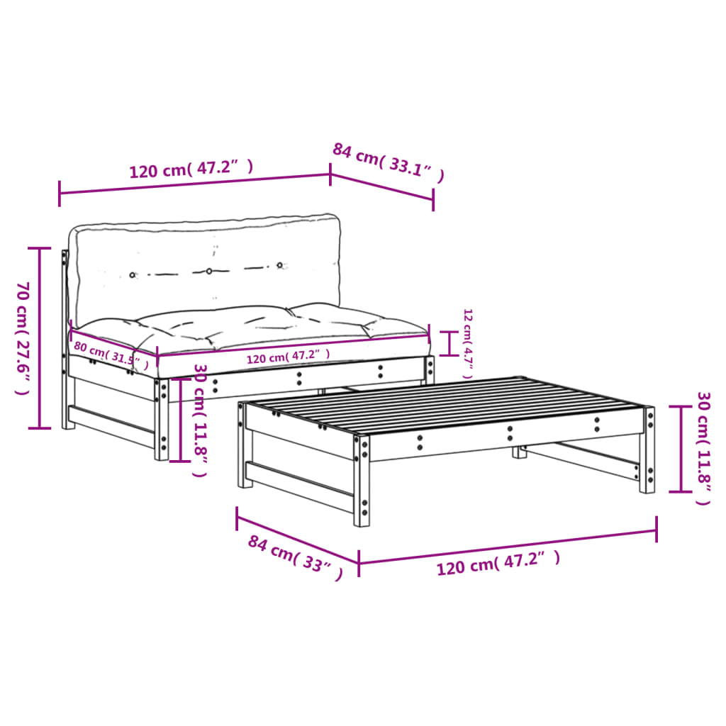 2-Tlg. Garten-Lounge-Set Mit Kissen Massivholz