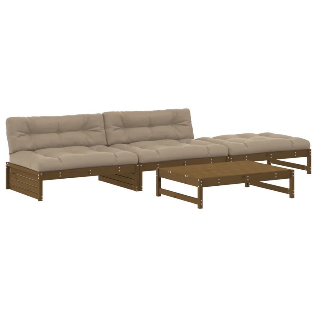 4-Tlg. Garten-Lounge-Set Mit Kissen Honigbraun Massivholz