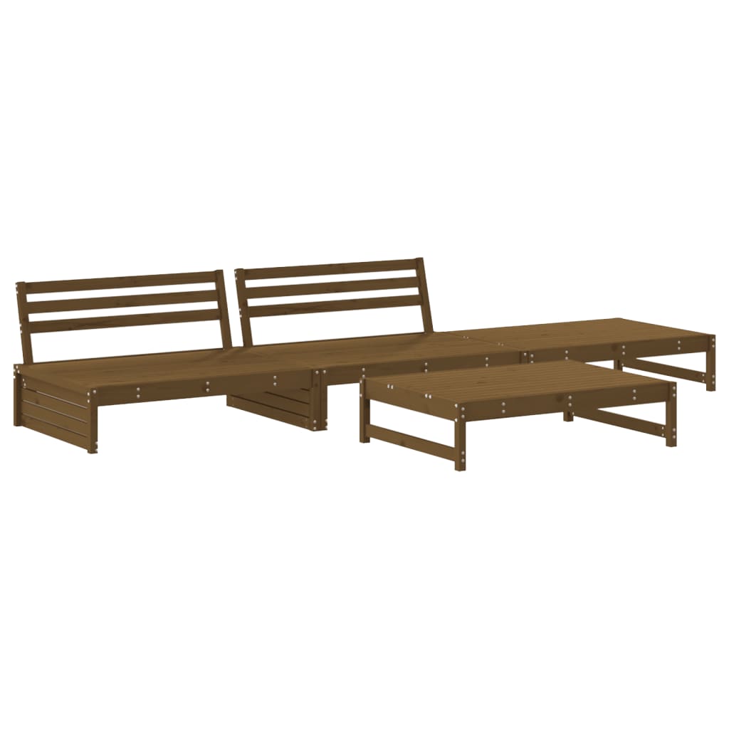 4-Tlg. Garten-Lounge-Set Mit Kissen Honigbraun Massivholz