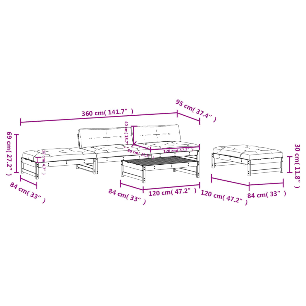 5-Tlg. Garten-Lounge-Set Mit Kissen Honigbraun Massivholz