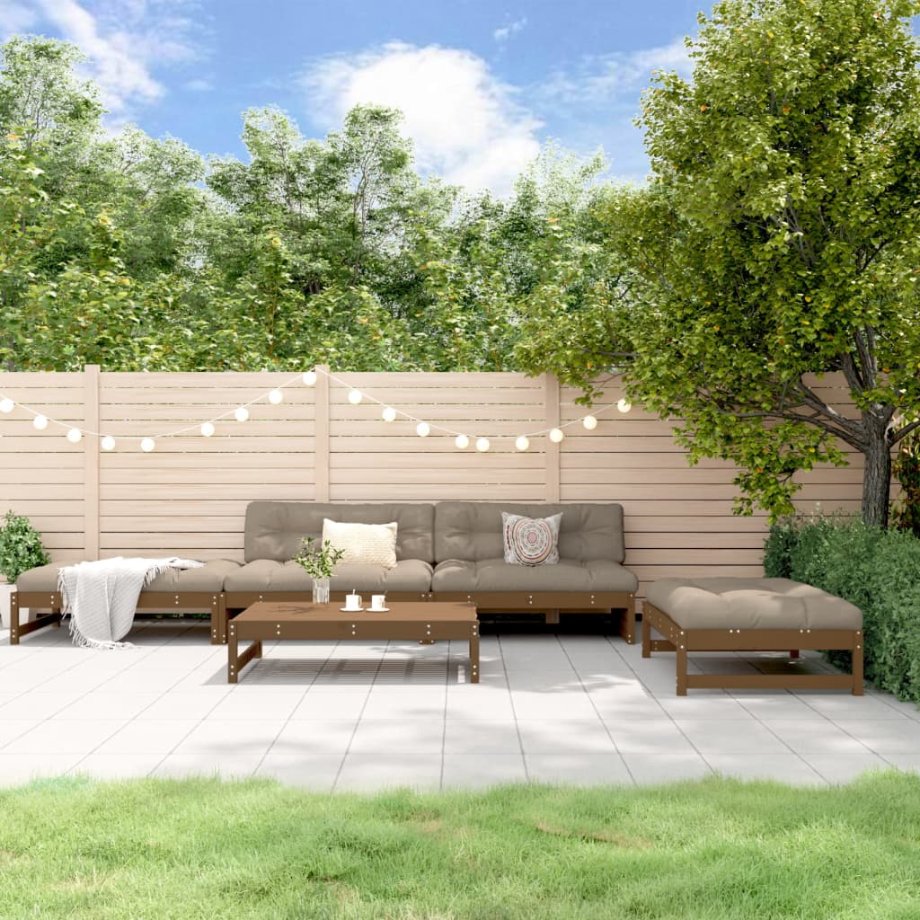 5-Tlg. Garten-Lounge-Set Mit Kissen Honigbraun Massivholz