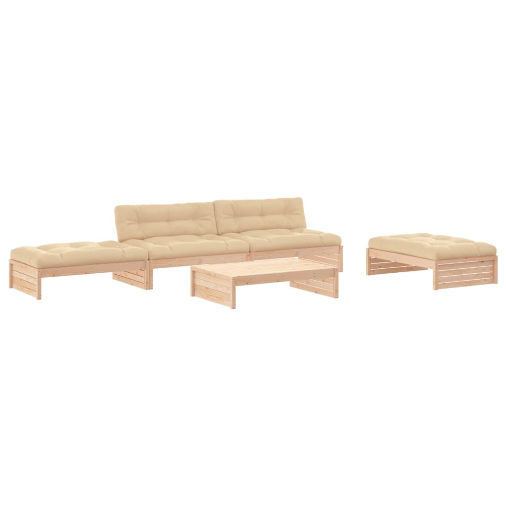 5-Tlg. Garten-Lounge-Set Mit Kissen Massivholz