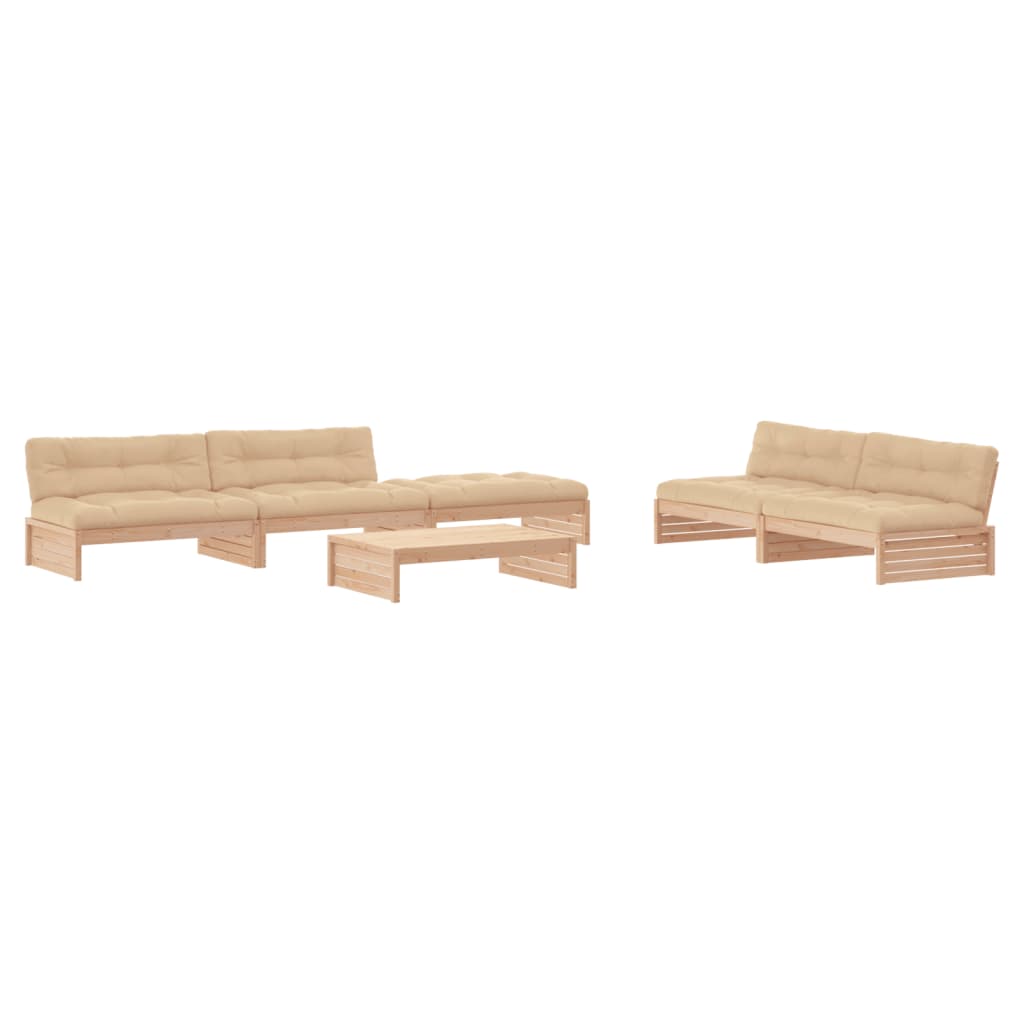 6-Tlg. Garten-Lounge-Set Mit Kissen Massivholz