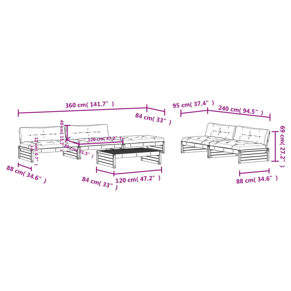 6-Tlg. Garten-Lounge-Set Mit Kissen Massivholz