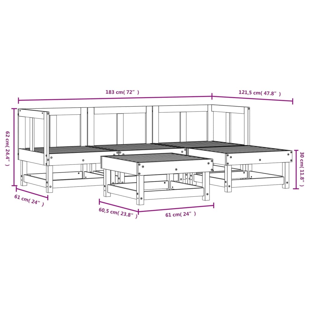 5-Tlg. Garten-Lounge-Set Massivholz Kiefer