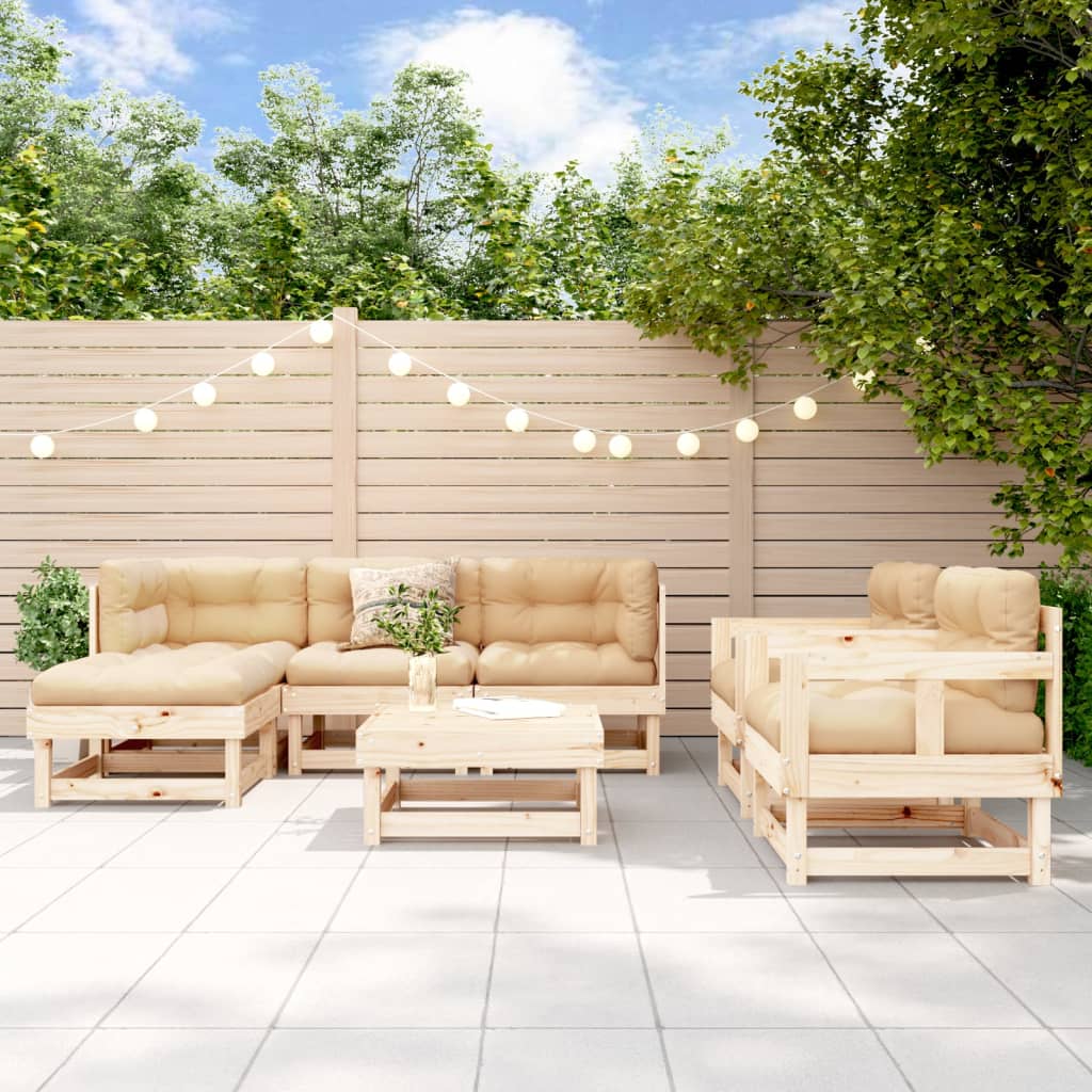 7-Tlg. Garten-Lounge-Set Massivholz Kiefer