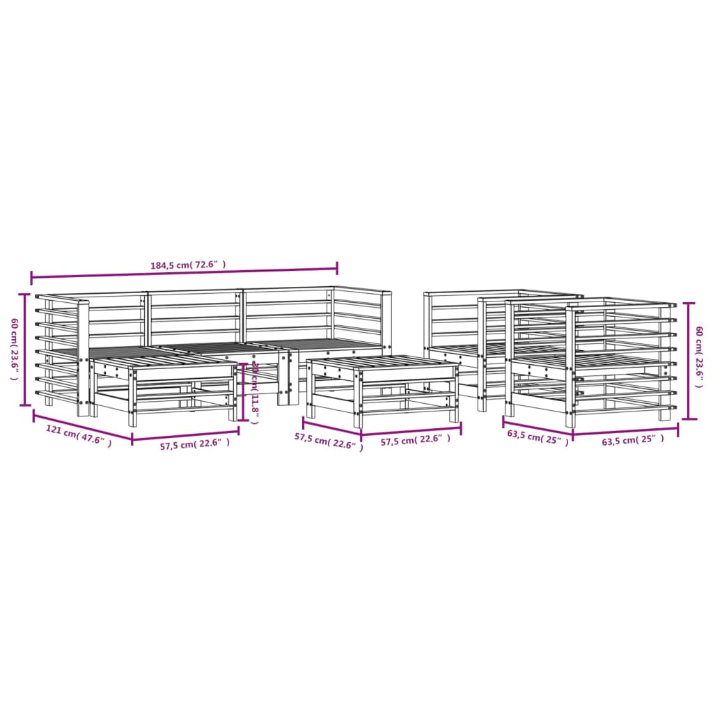 7-Tlg. Garten-Lounge-Set Massivholz Douglasie