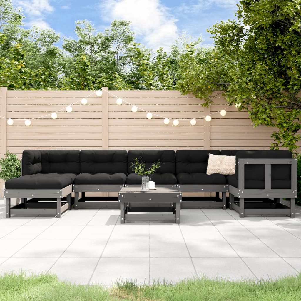 8-Tlg. Garten-Lounge-Set Grau Massivholz Kiefer