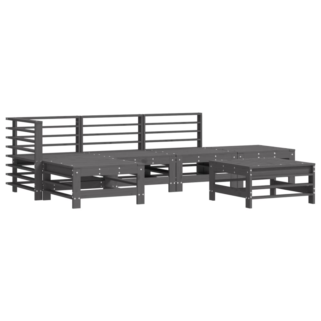 6-Tlg. Garten-Lounge-Set Grau Massivholz Kiefer