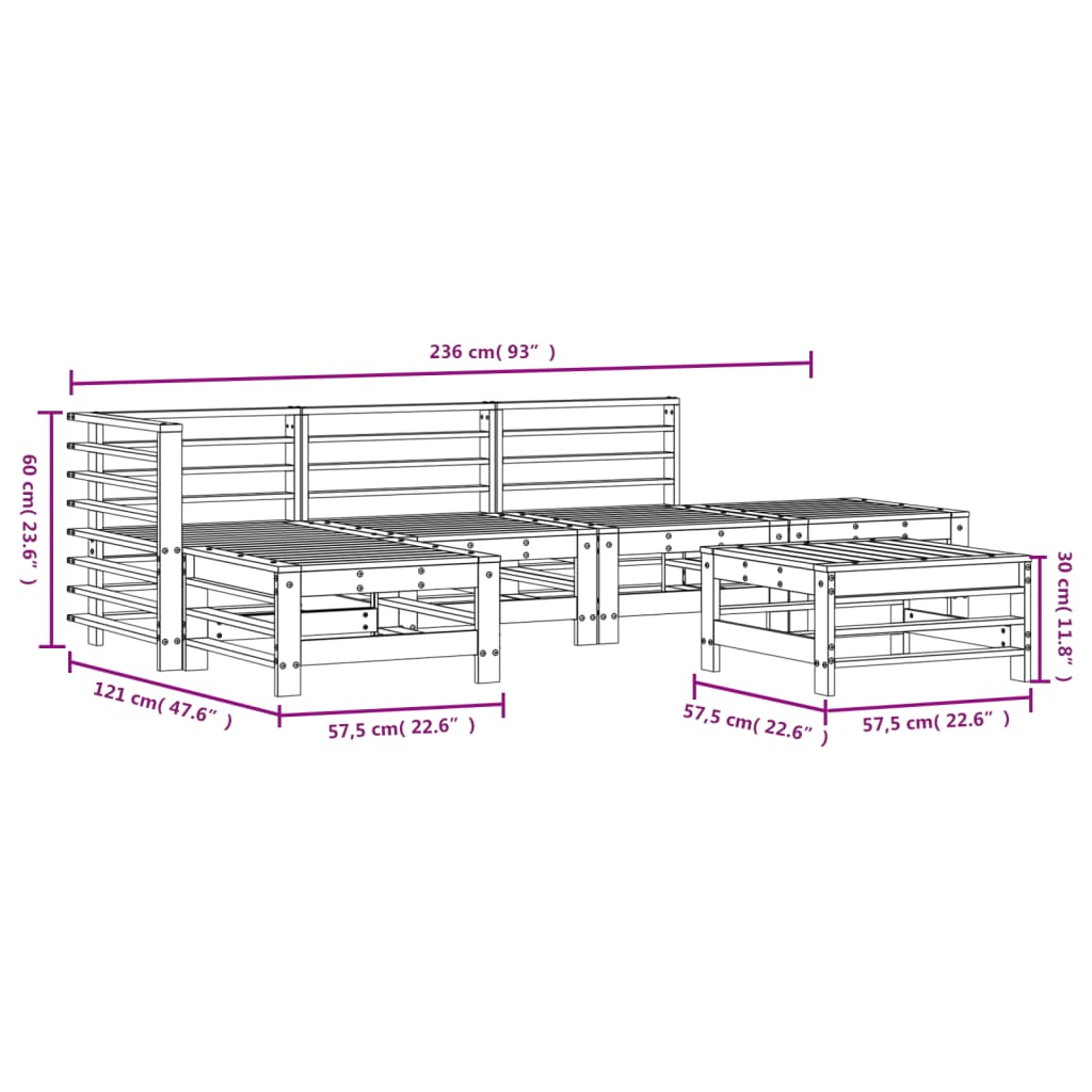 6-Tlg. Garten-Lounge-Set Grau Massivholz Kiefer