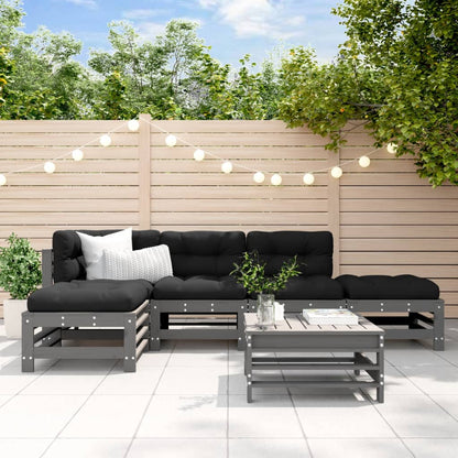 6-Tlg. Garten-Lounge-Set Grau Massivholz Kiefer