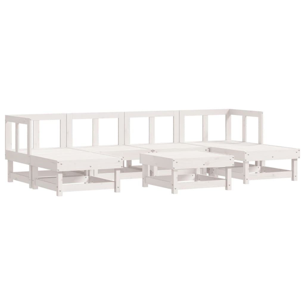 7-Tlg. Garten-Lounge-Set Weiß Massivholz Kiefer