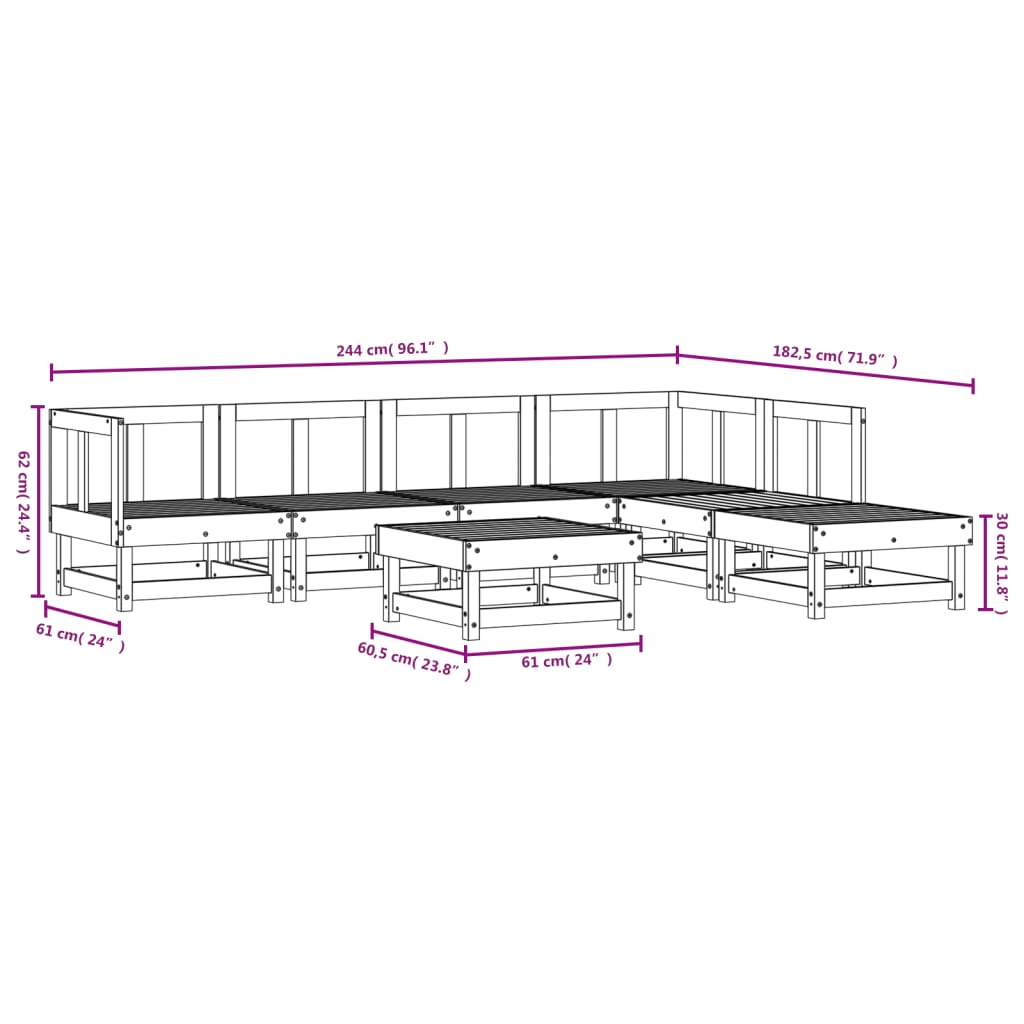 7-Tlg. Garten-Lounge-Set Massivholz Kiefer