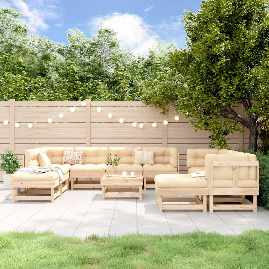 11-Tlg. Garten-Lounge-Set Weiß Massivholz Kiefer