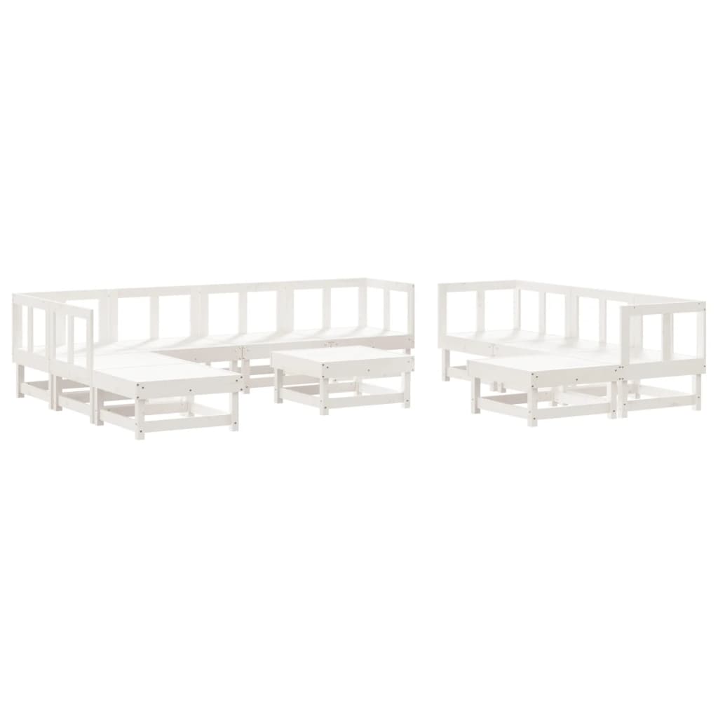 11-Tlg. Garten-Lounge-Set Weiß Massivholz Kiefer