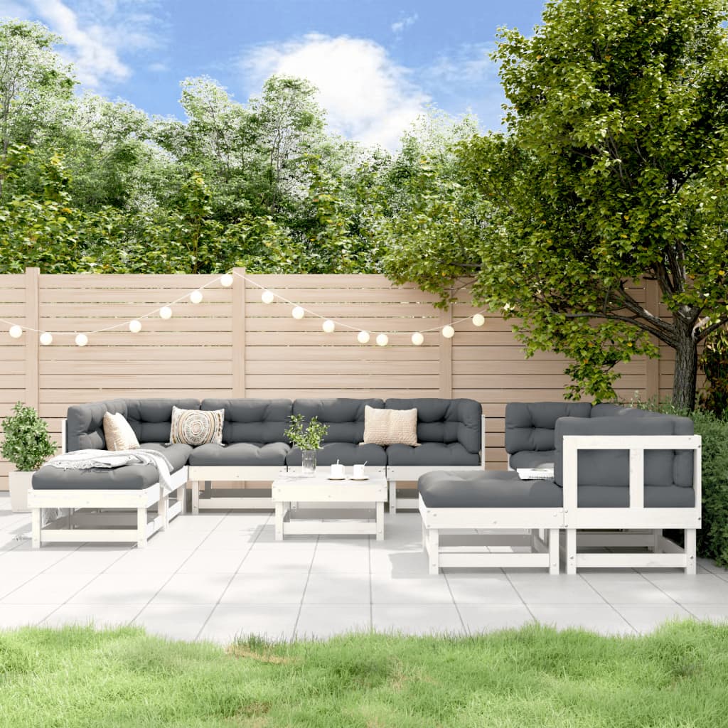 11-Tlg. Garten-Lounge-Set Weiß Massivholz Kiefer