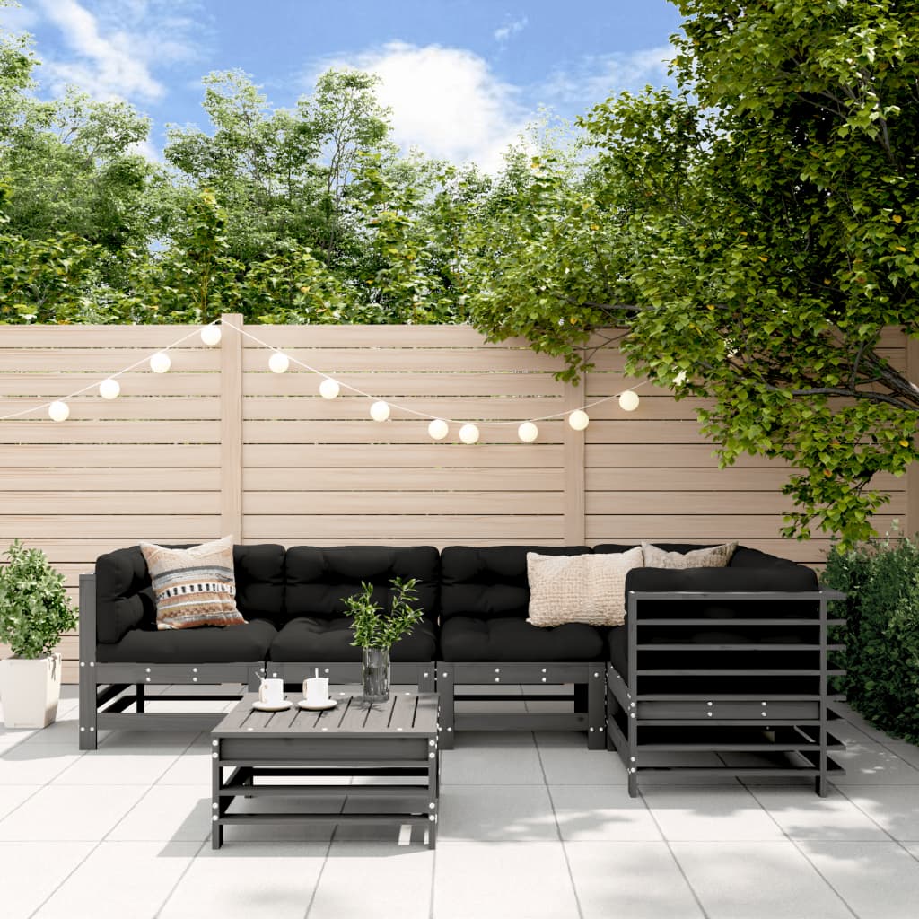 6-Tlg. Garten-Lounge-Set Grau Massivholz Kiefer